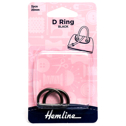 Two black nickel D rings on a Hemline card