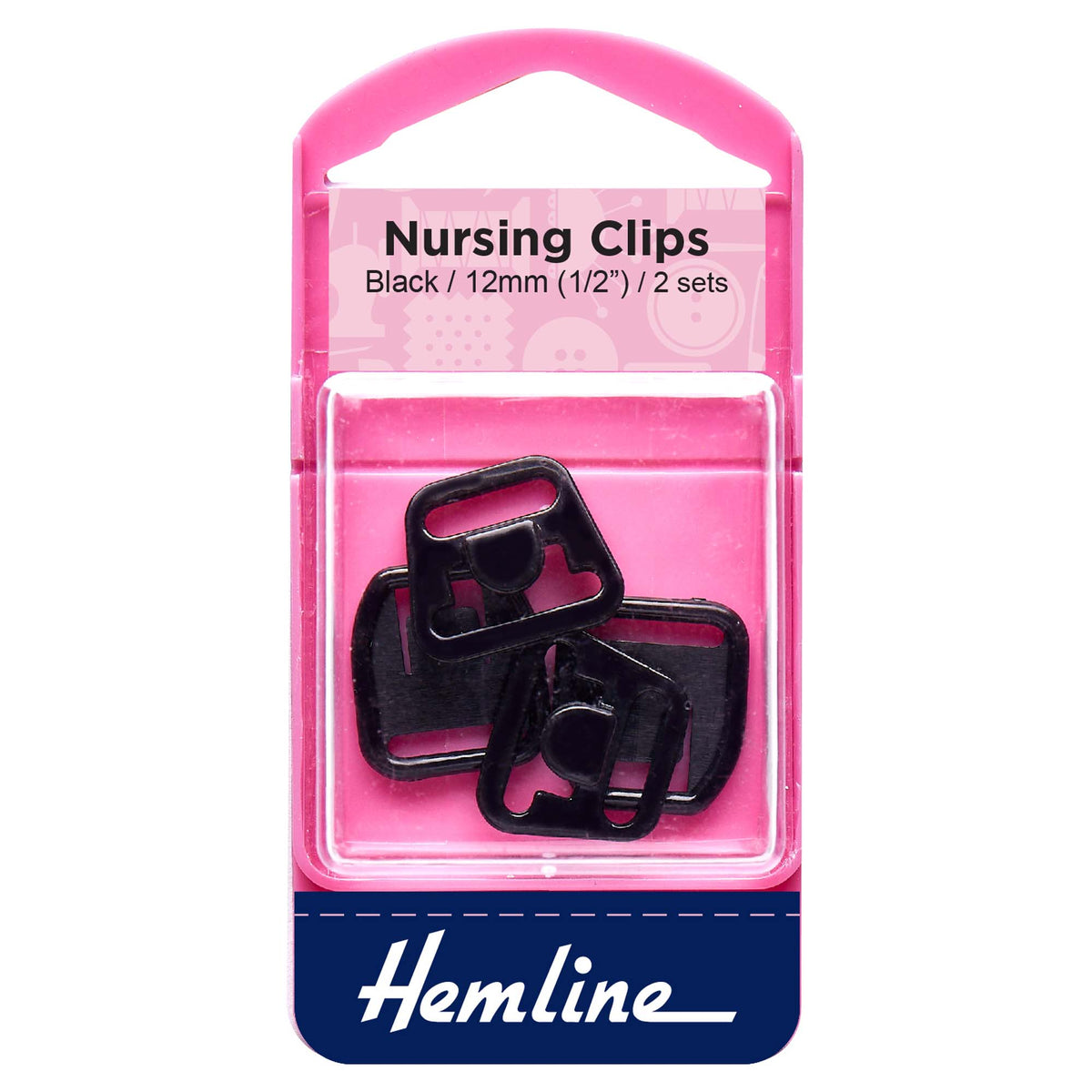 Hemline black nursing clips in clear box
