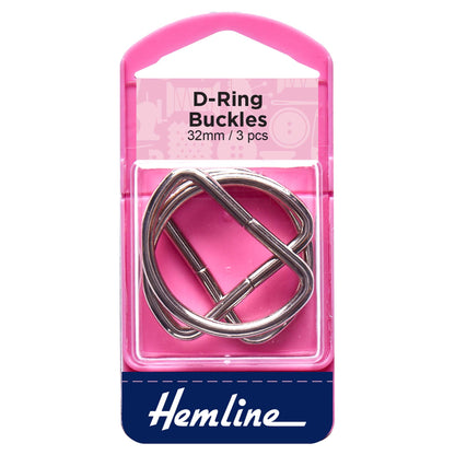 Three nickel metal D rings on a Hemline card