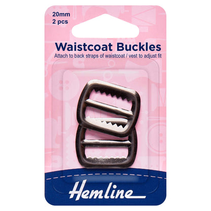 Two gunmetal 20mm waistcoat buckles on Hemline card