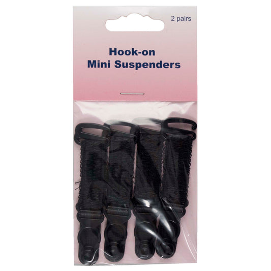 Two pairs of black hook-on mini suspenders