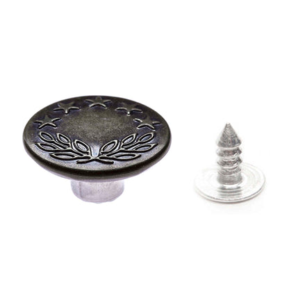 Black jeans buttons with decorative tops on a Hemline card