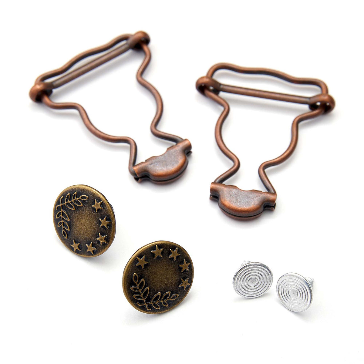 Hemline bronze bib and brace fastening set