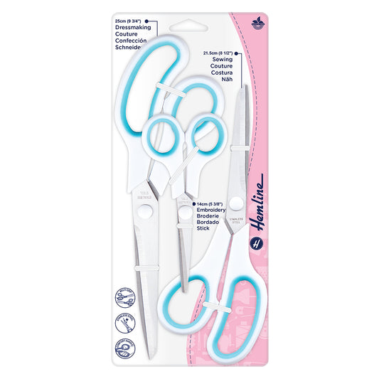 Hemline Luxury Set of 3 Sewing Scissors - dressmaking, sewing and embroidery