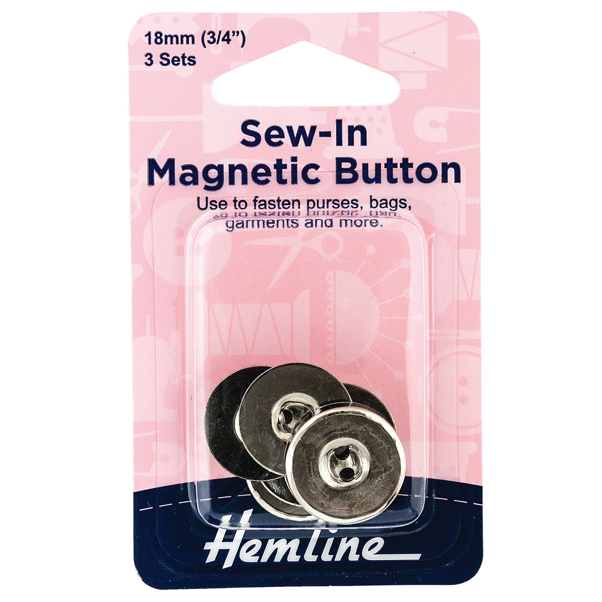 Pack of 18mm nickel sew-in magnetic button fasteners