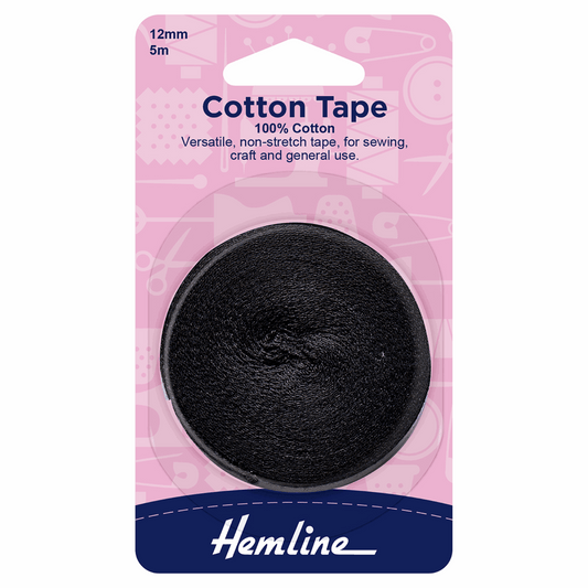 Hemline Black Cotton Tape - 5m x 12mm