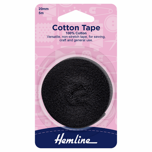 Hemline Black Cotton Tape - 5m x 20mm