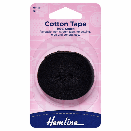 Hemline Black Cotton Tape - 5m x 6mm