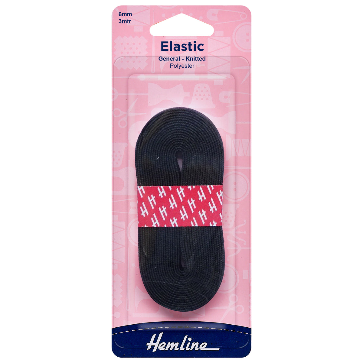 A card of black 6mm knitted elastic