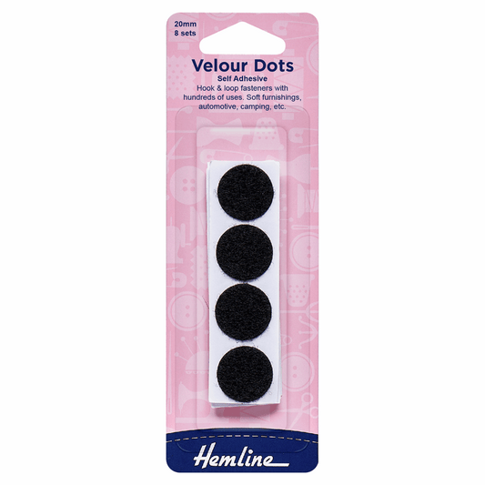 Hemline Stick-On On Black Hook and Loop Dots - 20mm (8 Sets)