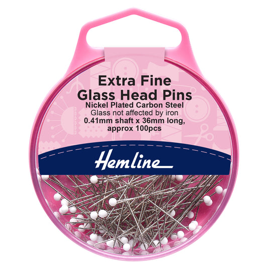 Hemline extra fine glass head pins in their pack