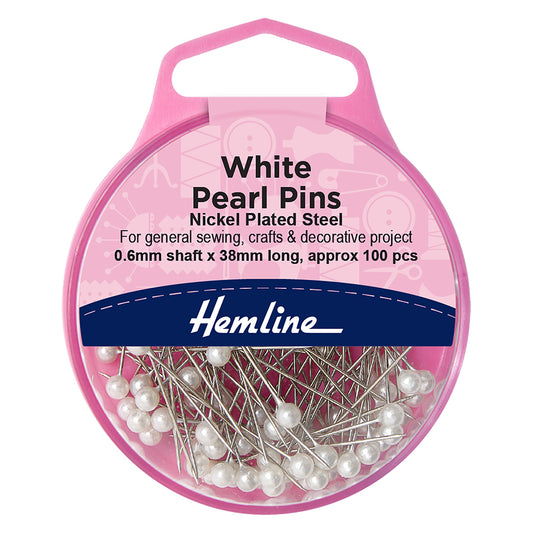 Hemline case of white pearl head pins
