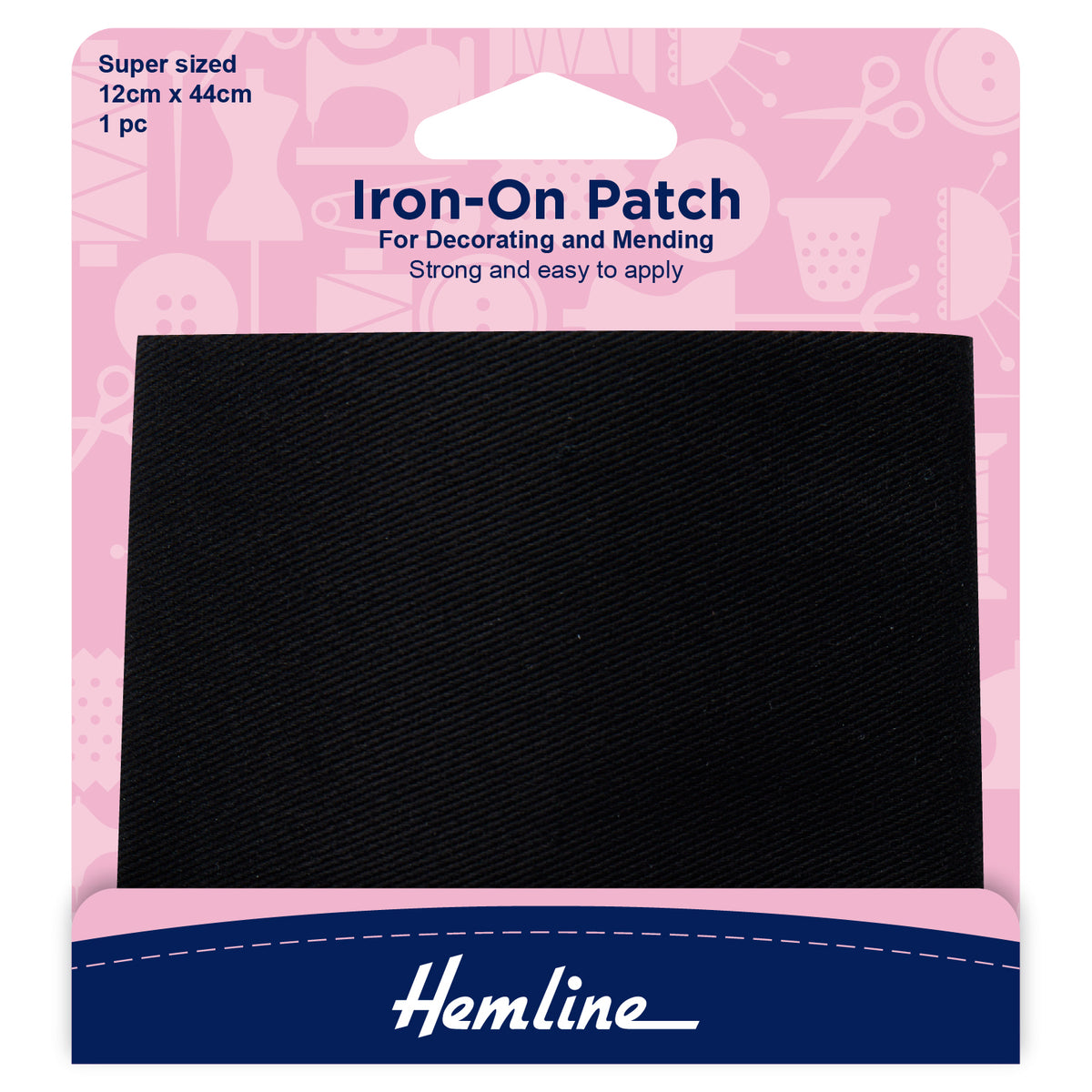 Hemline black iron-on repair fabric in its pack