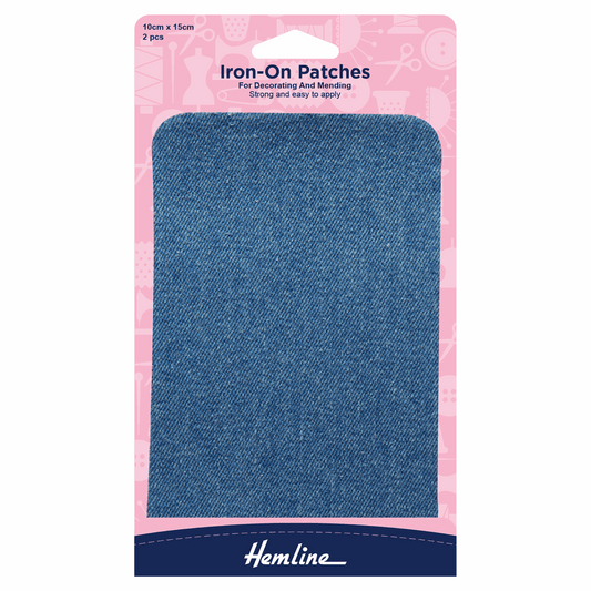 Hemline Iron-on Cotton Twill Patches - Light Denim 10 x 15cm (Pack of 2)