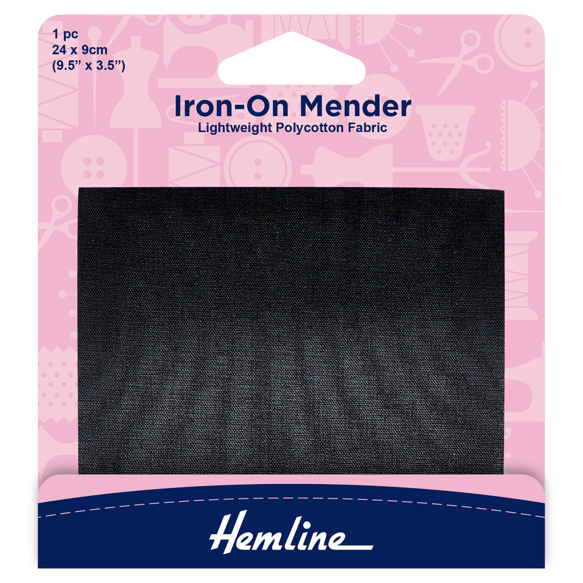 Hemline black iron-on polycotton mending patch