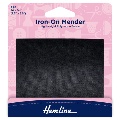 Hemline black iron-on polycotton mending patch