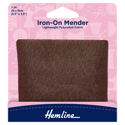 Hemline brown polycotton mending patch in its pack