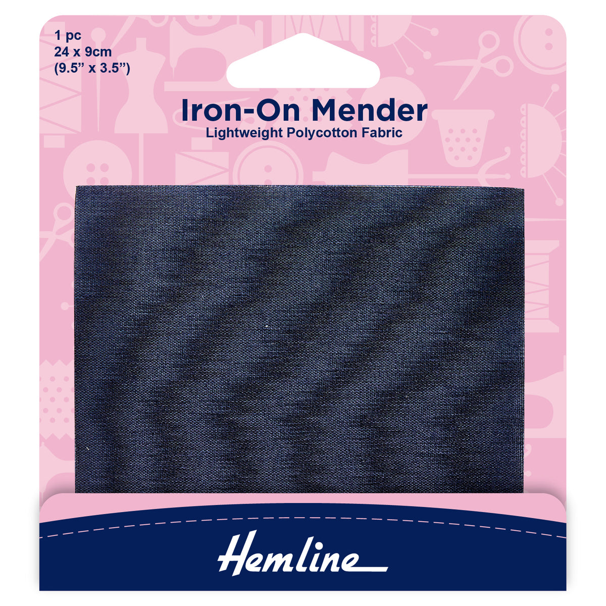Hemline navy iron-on polycotton mending patch
