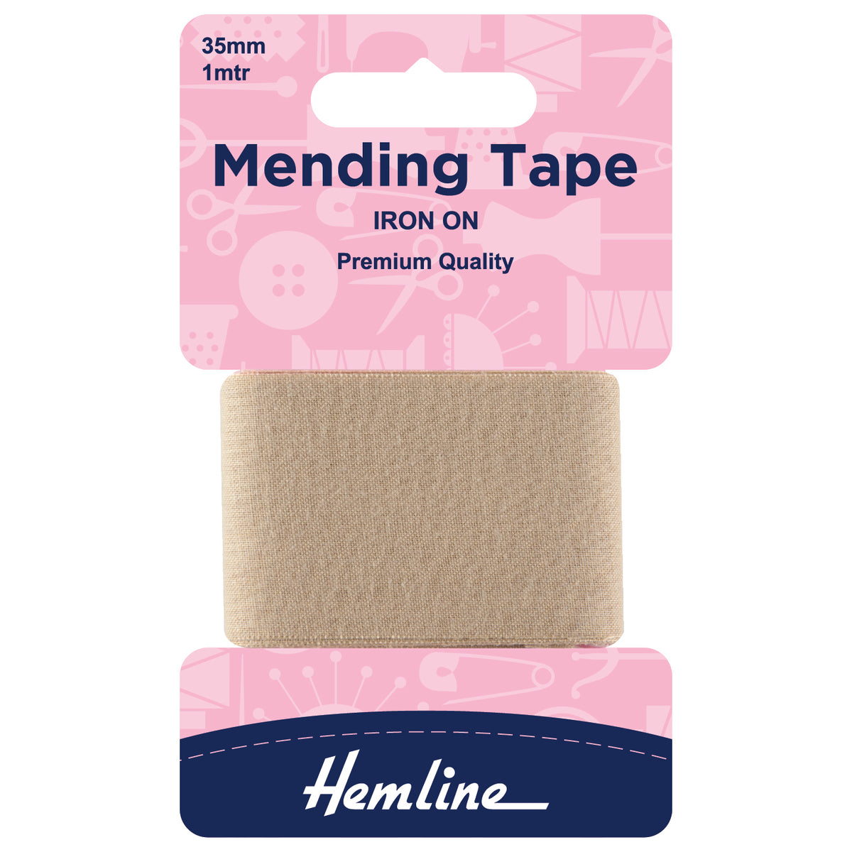 Beige iron-on mending tape in its Hemline packet