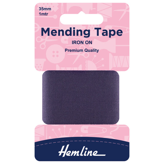 Navy iron-on mending tape in its Hemline packet
