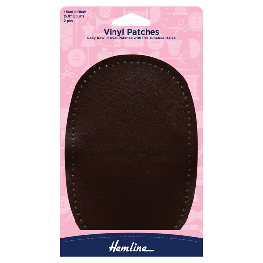Two Hemline brown vinyl patches in their pack