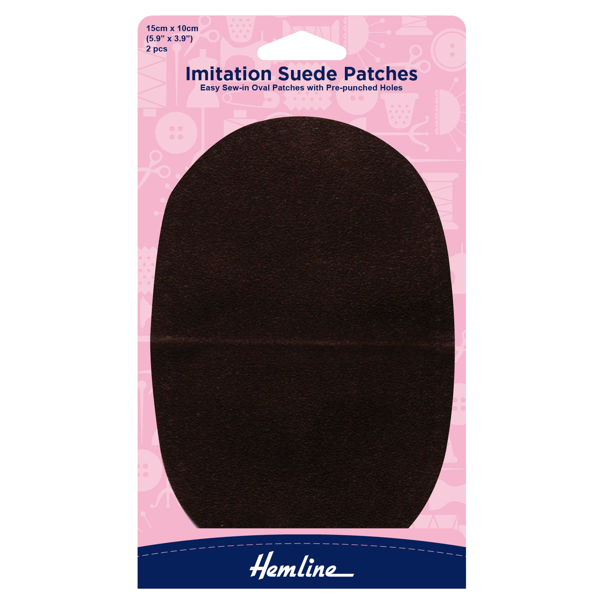 Two brown imitation suede elbow patches with stitching holes