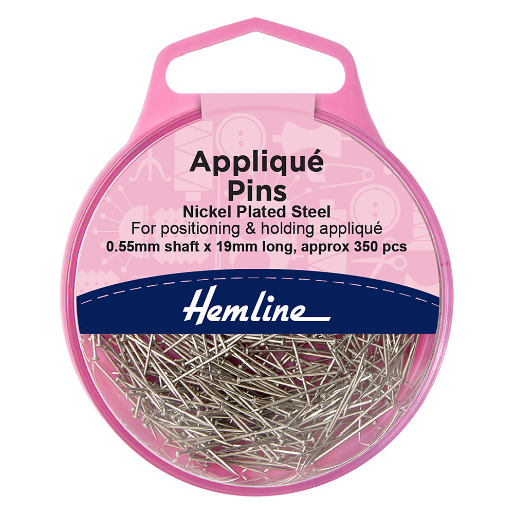 Hemline case of short applique pins