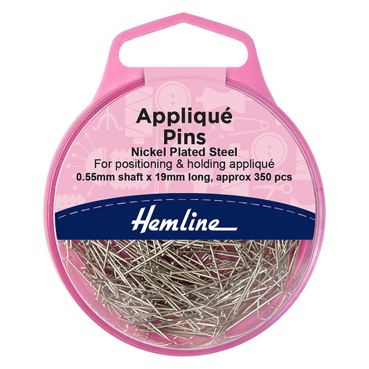 Hemline case of short applique pins