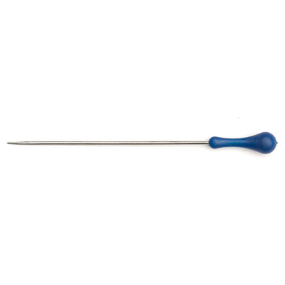 Box of long pins with blue elongated plastic heads
