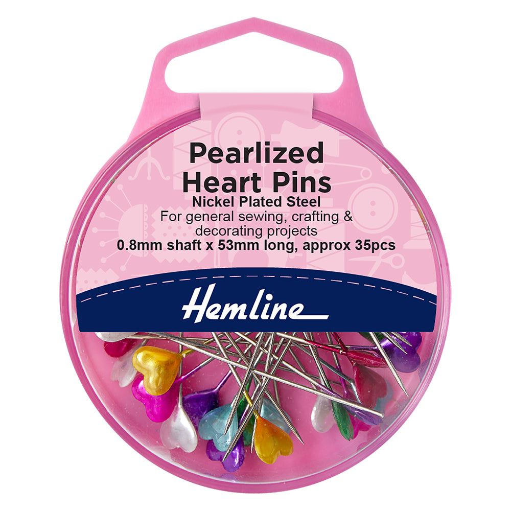Hemline case of colourful heart head pins