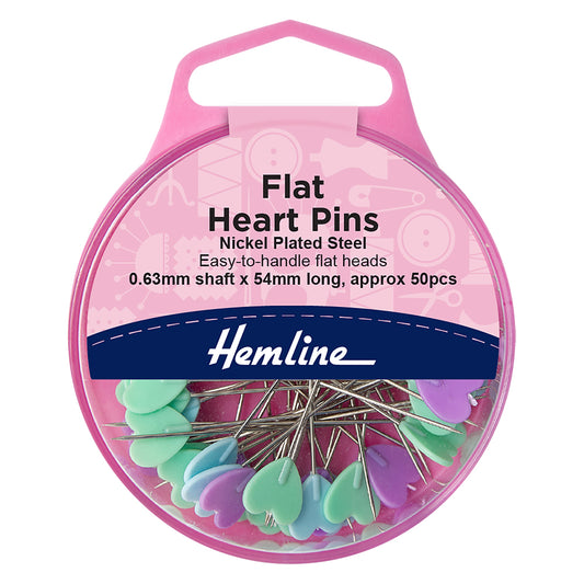 Hemline case of flat heart head pins