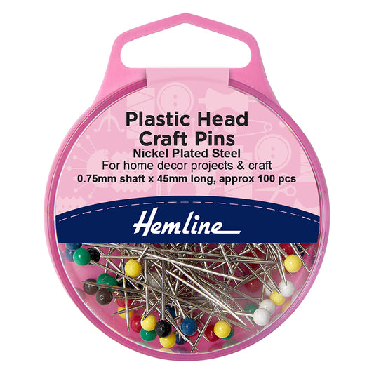 Hemline case of colourful plastic head pins