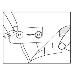Medium denim waistband extender button on its card
