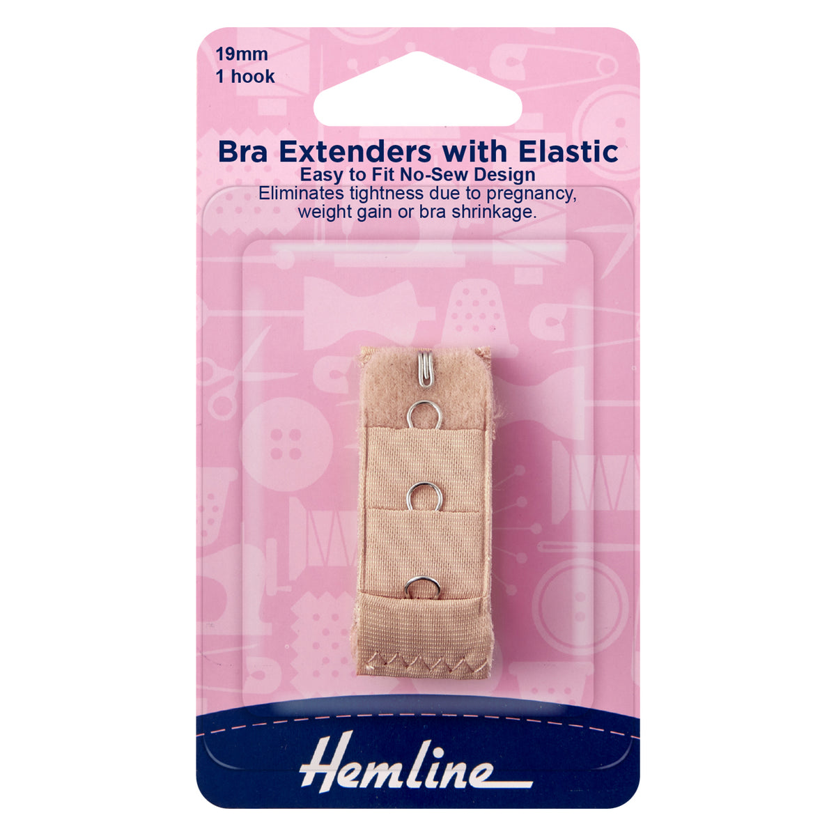 Nude bra back extender on a Hemline card