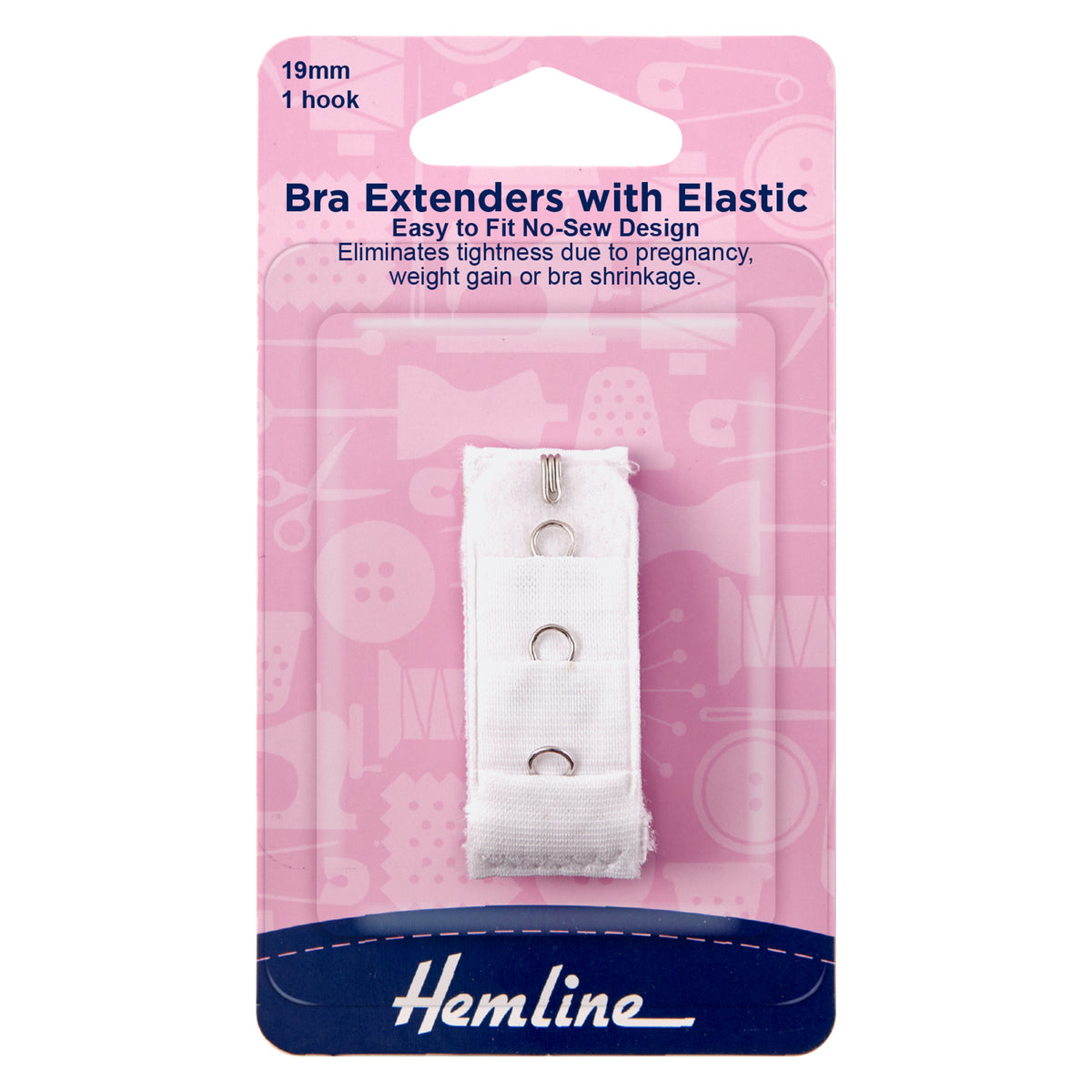 White bra back extender on a Hemline card