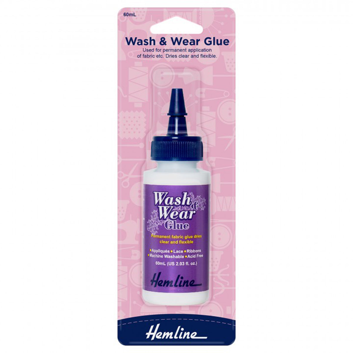 60ml bottle of Hemline wash and wear fabric glue