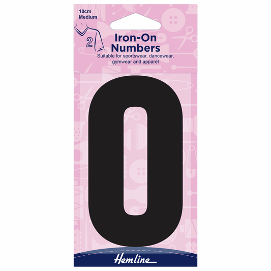 Hemline Black Iron-On Number 0 - 10cm (Medium)