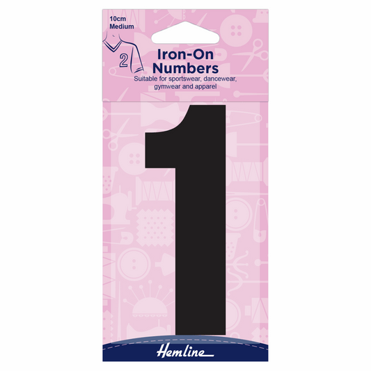 Hemline Black Iron-On Number 1 - 10cm (Medium)