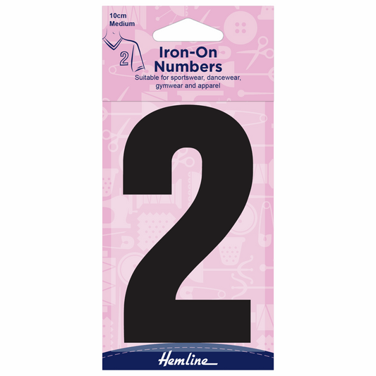 Hemline Black Iron-On Number 2 - 10cm (Medium)