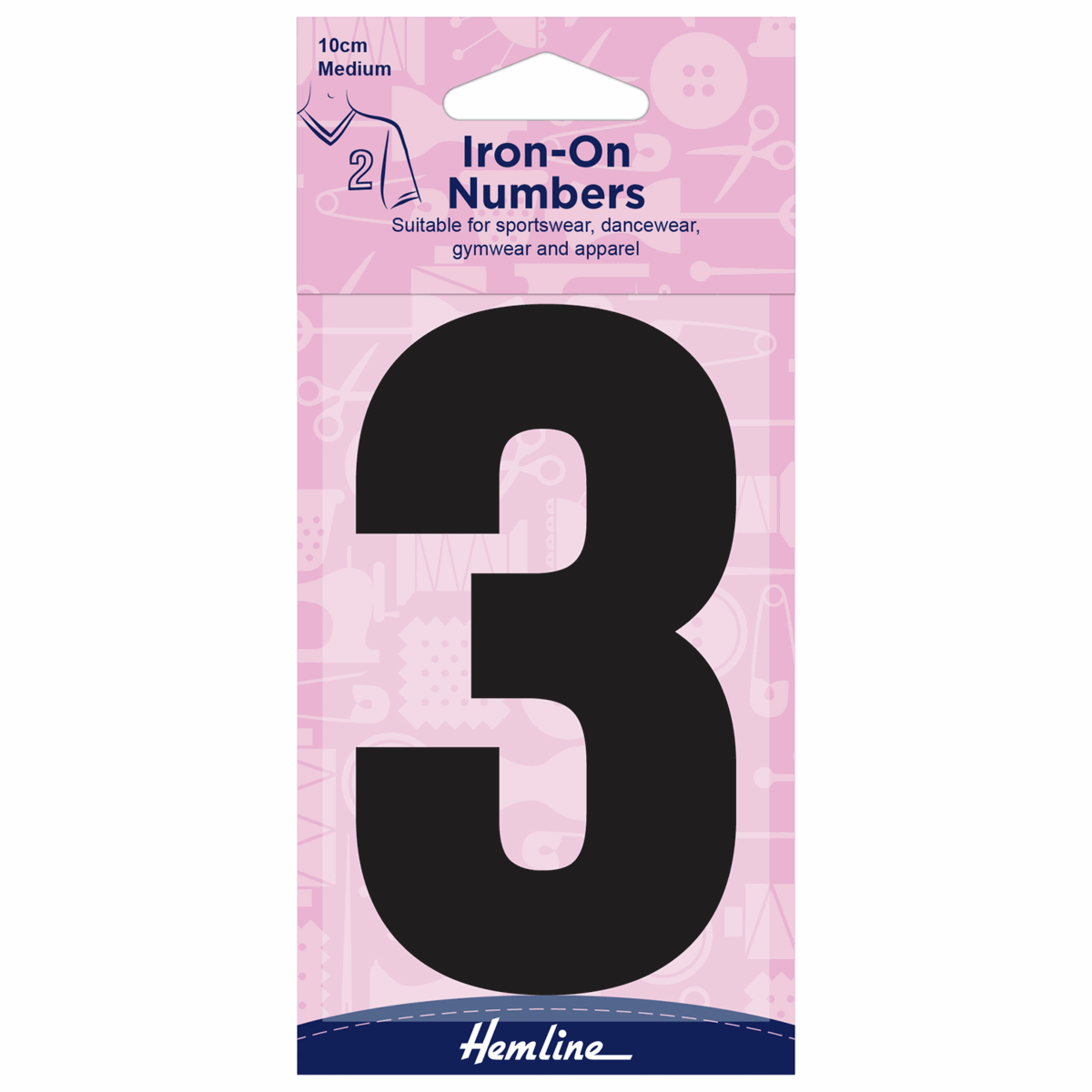 Hemline Black Iron-On Number 3 - 10cm (Medium)
