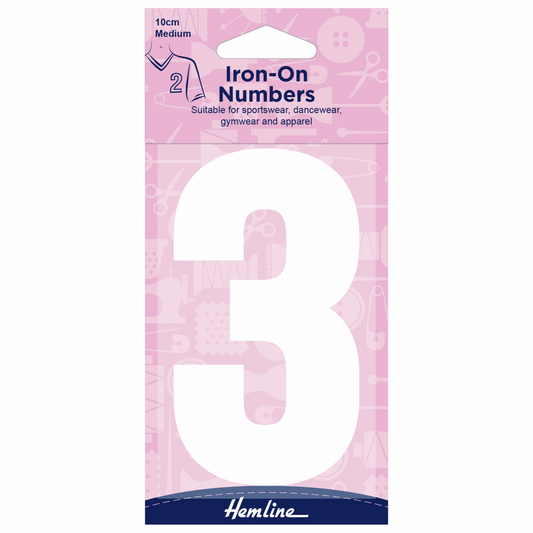 Hemline White Iron-On Number 3 - 10cm (Medium)