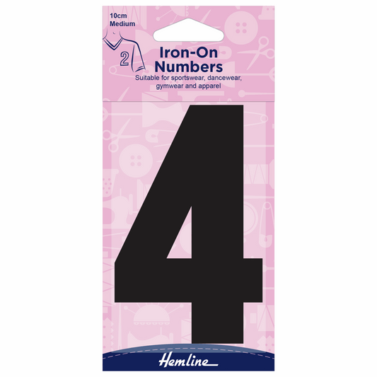 Hemline Black Iron-On Number 4 - 10cm (Medium)