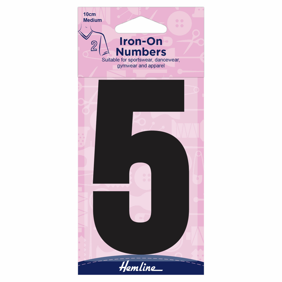 Hemline Black Iron-On Number 5 - 10cm (Medium)