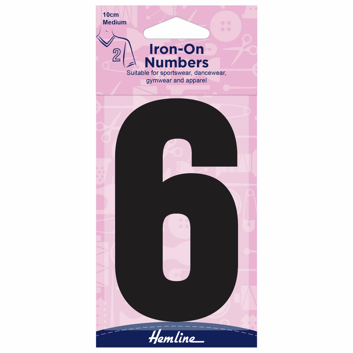 Hemline Black Iron-On Number 6 - 10cm (Medium)
