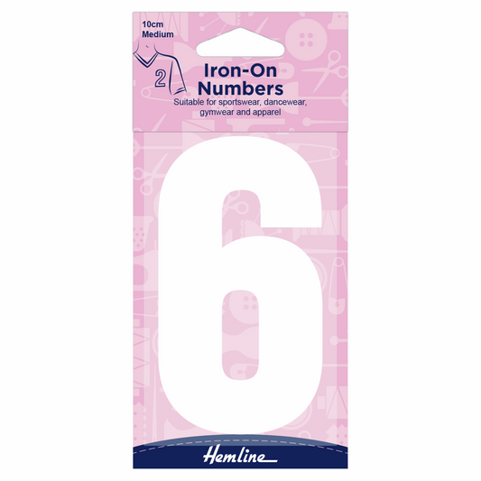 Hemline White Iron-On Number 6 - 10cm (Medium)