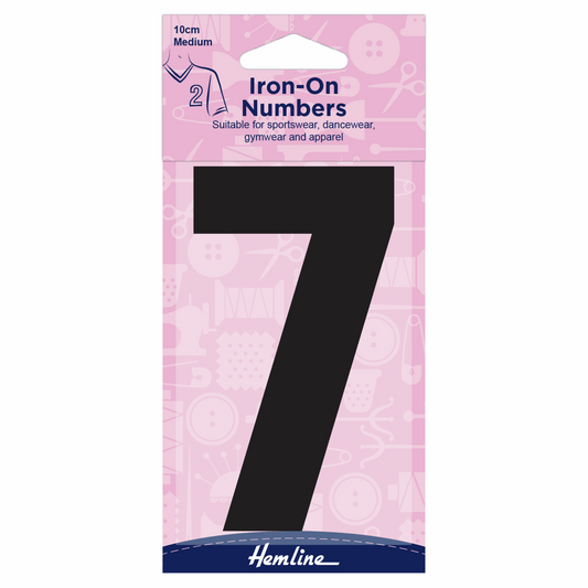 Hemline Black Iron-On Number 7 - 10cm (Medium)