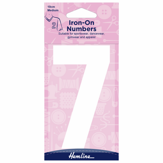 Hemline White Iron-On Number 7 - 10cm (Medium)
