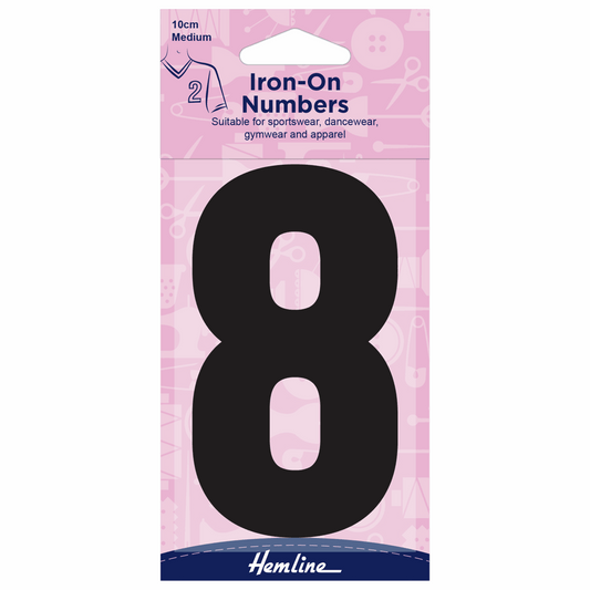 Hemline Black Iron-On Number 8 - 10cm (Medium)