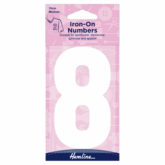 Hemline White Iron-On Number 8- 10cm (Medium)