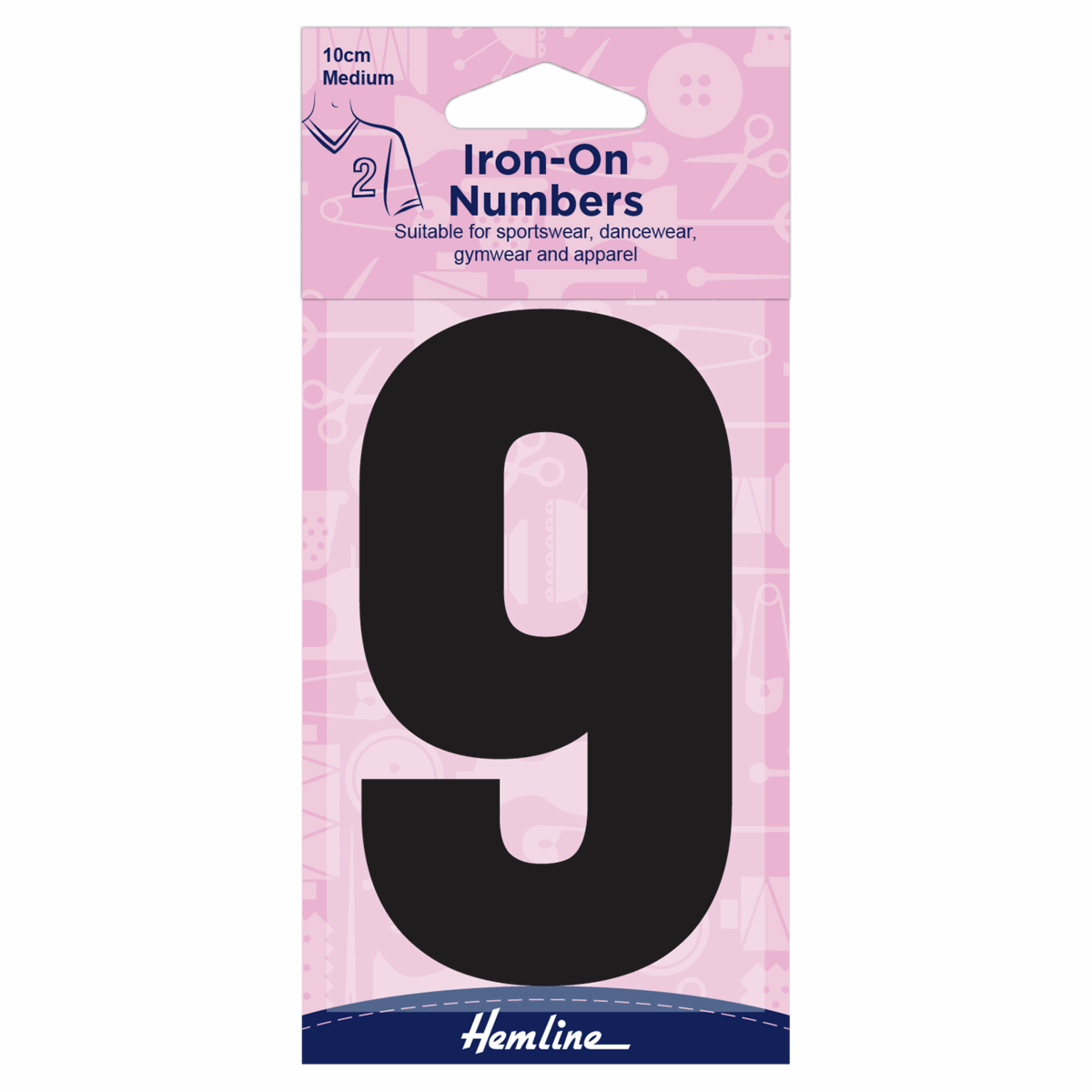 Hemline Black Iron-On Number 9 - 10cm (Medium)